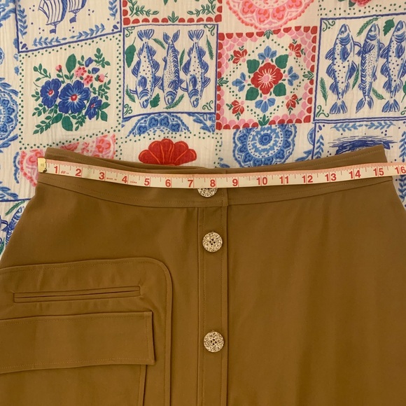 NWT Pearl by Lela Rose Stretch Cotton Button Front Skirt in Camel - Picture 8 of 15